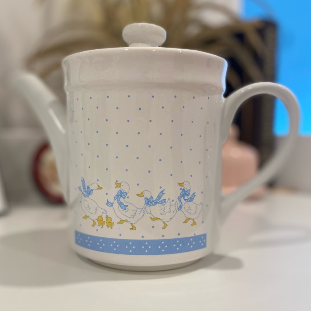 Charming White and Blue Duck Teapot